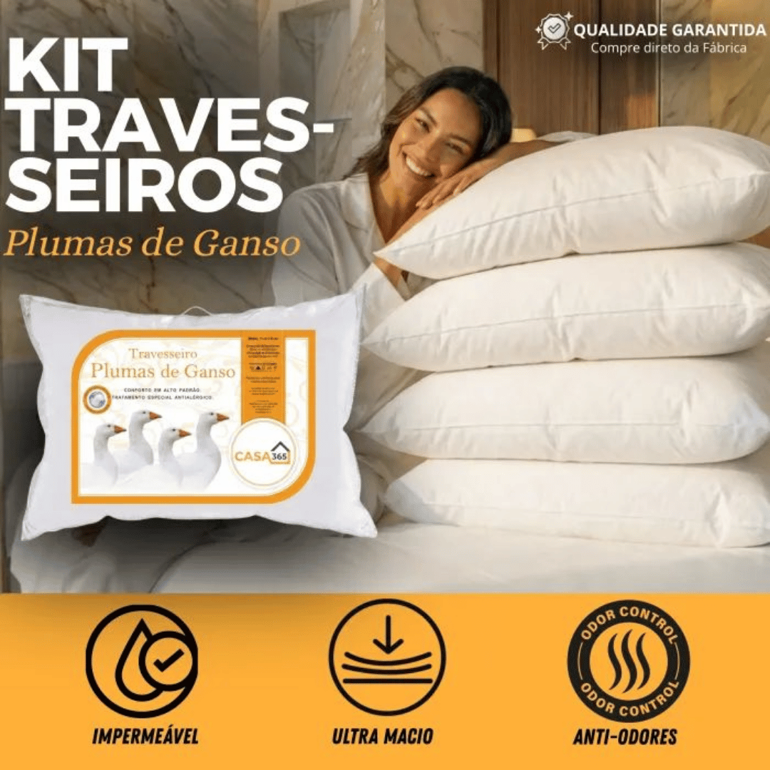 Kit 5 Travesseiros Premium Pluma de Ganso - Conforto de Hotel 5 Estrelas — imagem 4